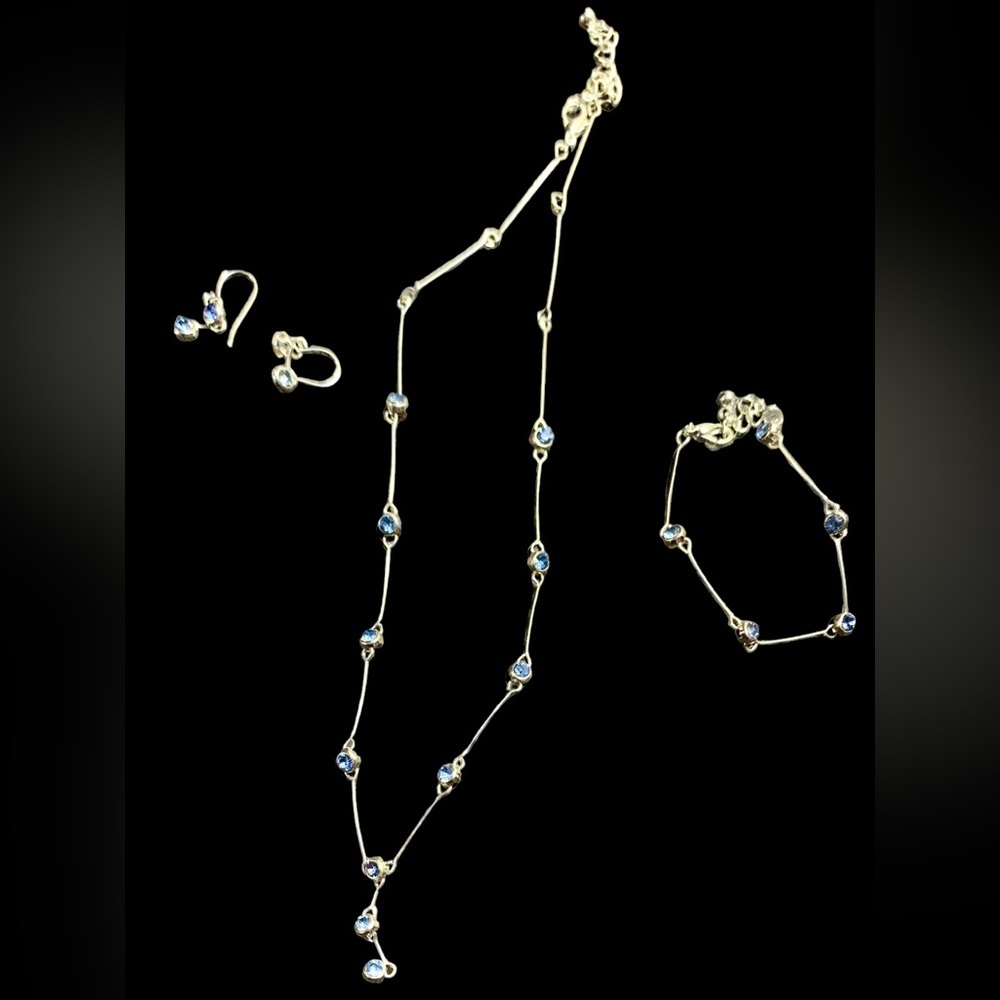 Blue rhinestone sliver necklace set